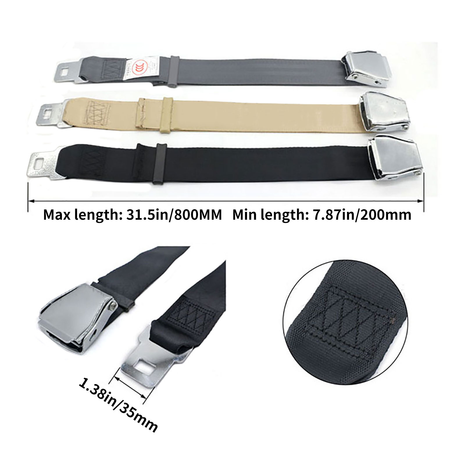 Type A Universal Adjustable Airplane Seat Belt Extender 2PCS Seat